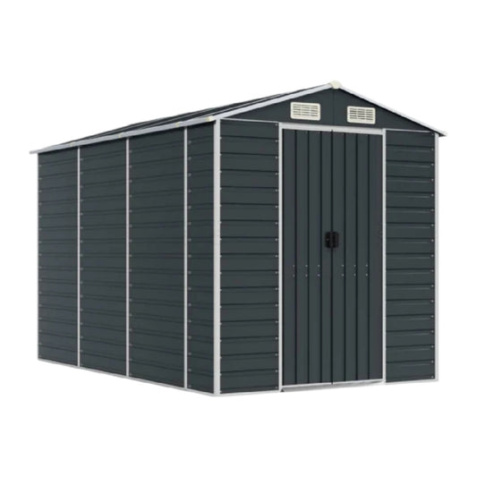 Metal storage shed for outdoor use, suitable for gardening tools and equipment, constructed from galvanized steel, dimensions 210 x 150 x 190.